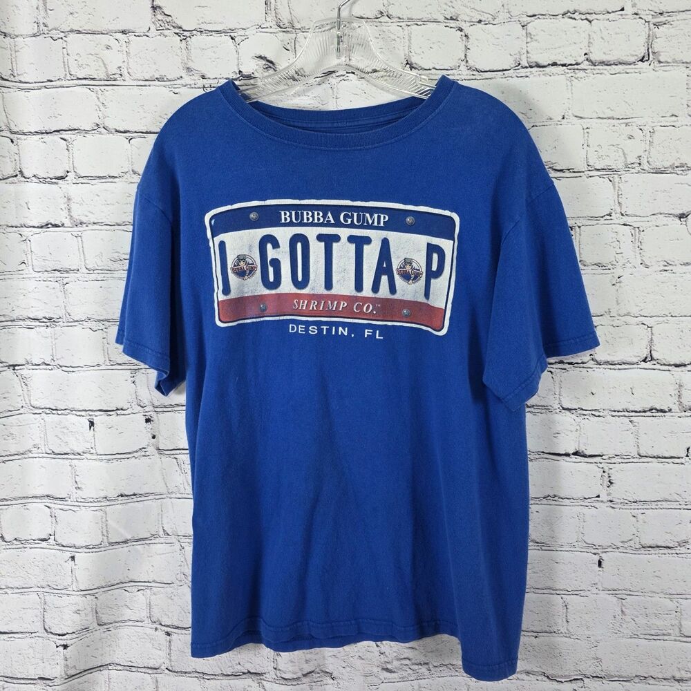Bubba Gump Shrimp Co Men's M Blue Destin FL License Plate Logo T-Shirt
